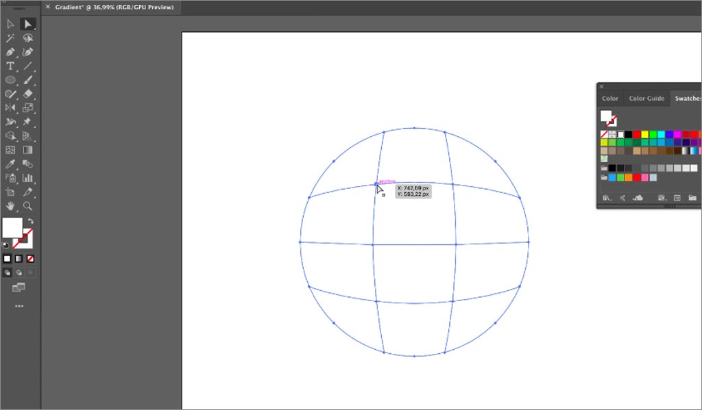 ADOBE ILLUSTRATOR設計軟件中漸變網格工具的使用圖文教程第3步：調整網格線的輪廓