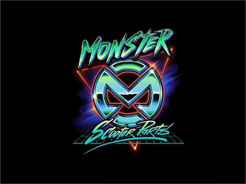 Monster Scooter Parts復古懷舊風格幾何形logo設計