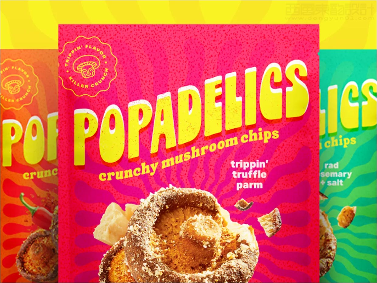 Popadelics香脆蘑菇片素食零食小吃包裝設計