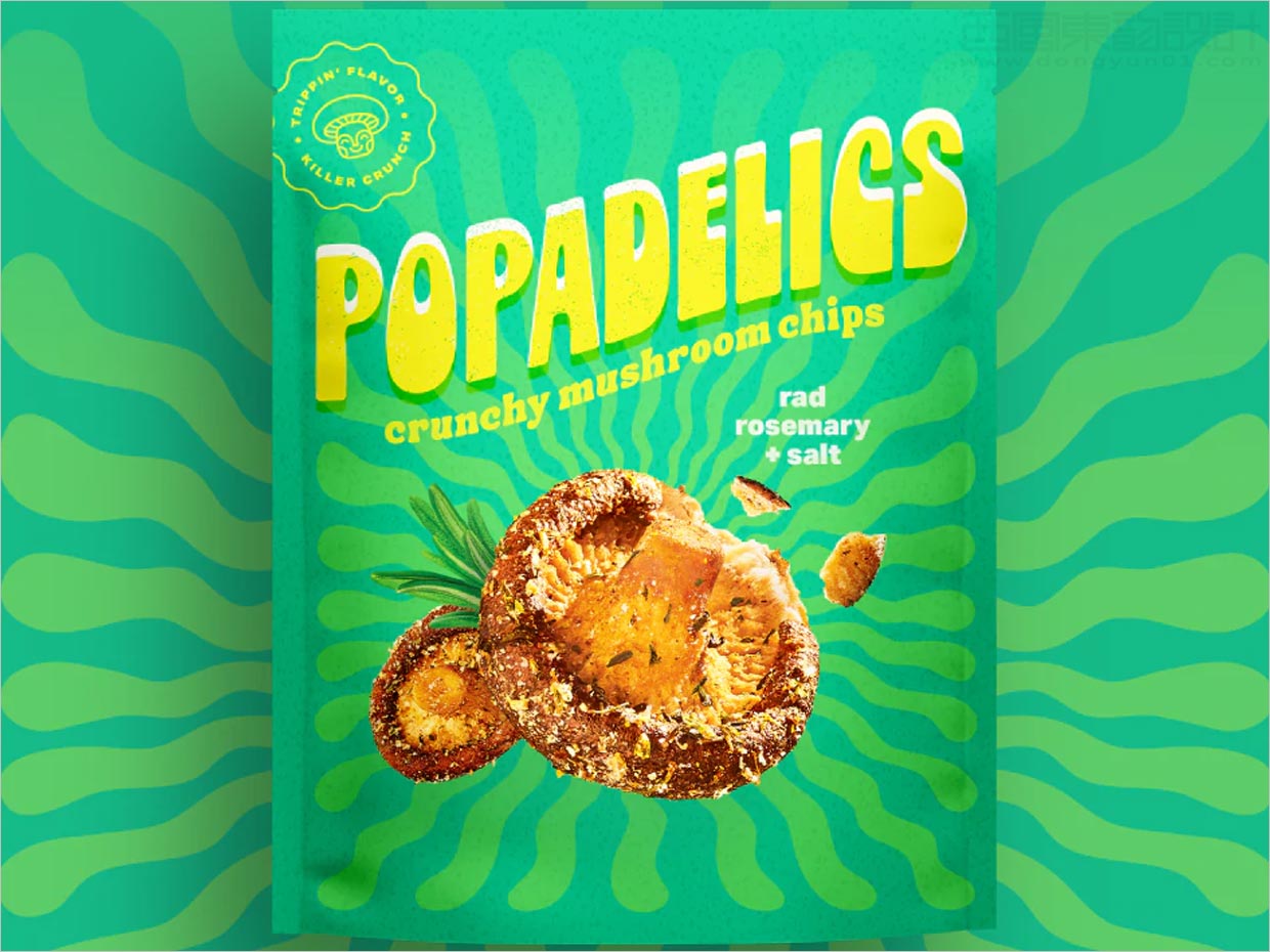 Popadelics香脆蘑菇片素食零食小吃包裝設計